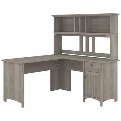 Bush Home Salinas L Shaped Desk with Hutch in Driftwood Gray | Corner Table with Drawers and Storage for Home Office