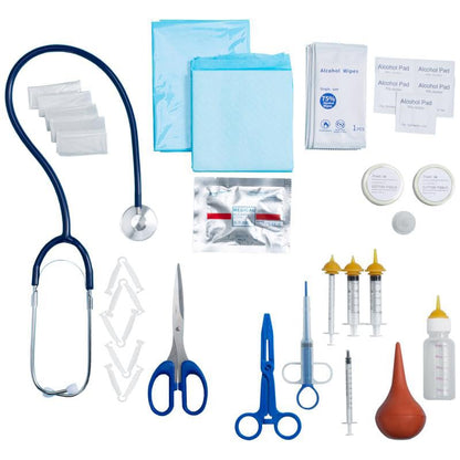 GSSFASHION Puppy Kitten Whelping Kit, Whelping Kit with Feeding Nipple Bottle Scissors Cord Clamps Aspirator etc Full kit