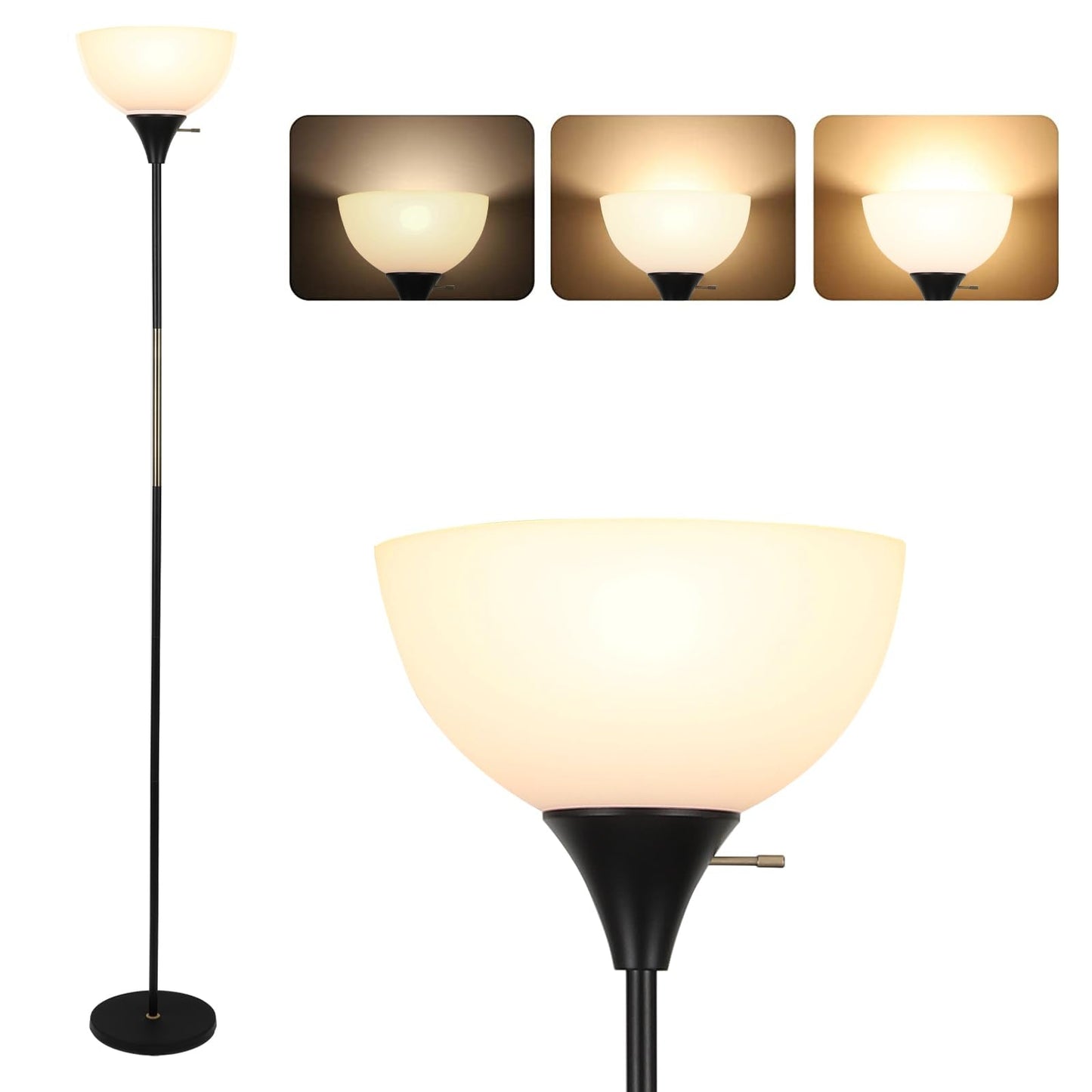 Floor Lamp, Dimmable Standing Lamp, 3 Levels Brightness Led Floor Lamp Rotary Switch Floor Lamps Modern Industrial Lamp with Shade, Tall Lamps for Living Room Bedroom Office Dining Room (Black)