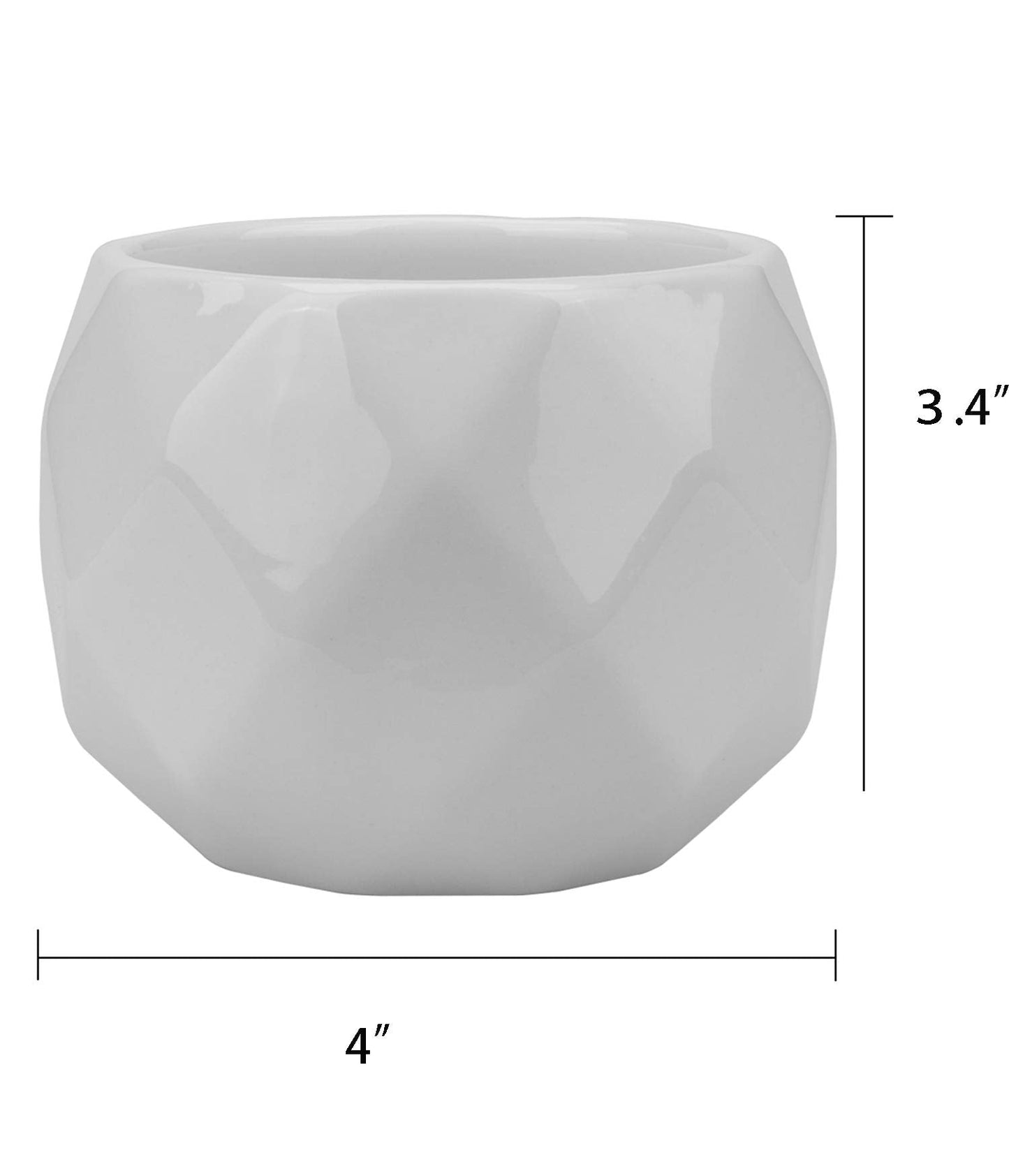 Jucoan 6 Pack Ceramic Succulent Planter Pot with Bamboo Tray, 4 Inch Small White Diamond Shaped Cactus Herb Flowers Planter with Drainage Hole for Indoor Home Office Decor