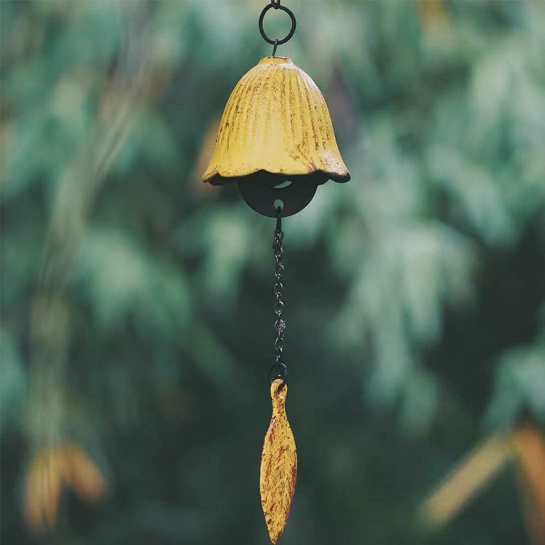Set of 2, Japanese Traditional Lucky Small Wind Chimes for Outside, Iwachu Cast Iron Bless Temple Wind Bell Memorial and Sympathy Leaf Wind Chimes Indoor Garden Bell, Patio (Maple Leaf and Yellow Leaf