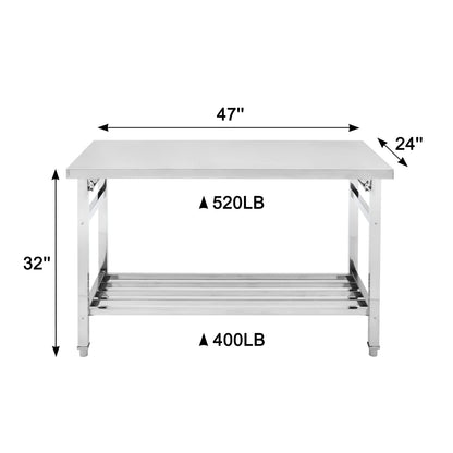 Garvee 48x24 Inch NSF Stainless Steel Folding Table – Heavy-Duty Commercial Prep Table for Kitchen, Restaurant & Home, 500 lbs Capacity with Adjustable Undershelf, Easy to Assemble