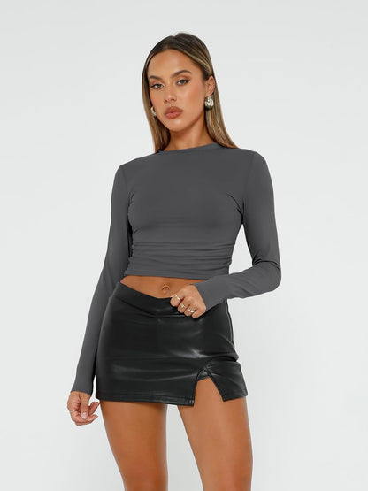 AUTOMET Womens Long Sleeve Shirts Basic Compression Going Out Crop Tops Fall Fashion Y2K Clothes 2025
