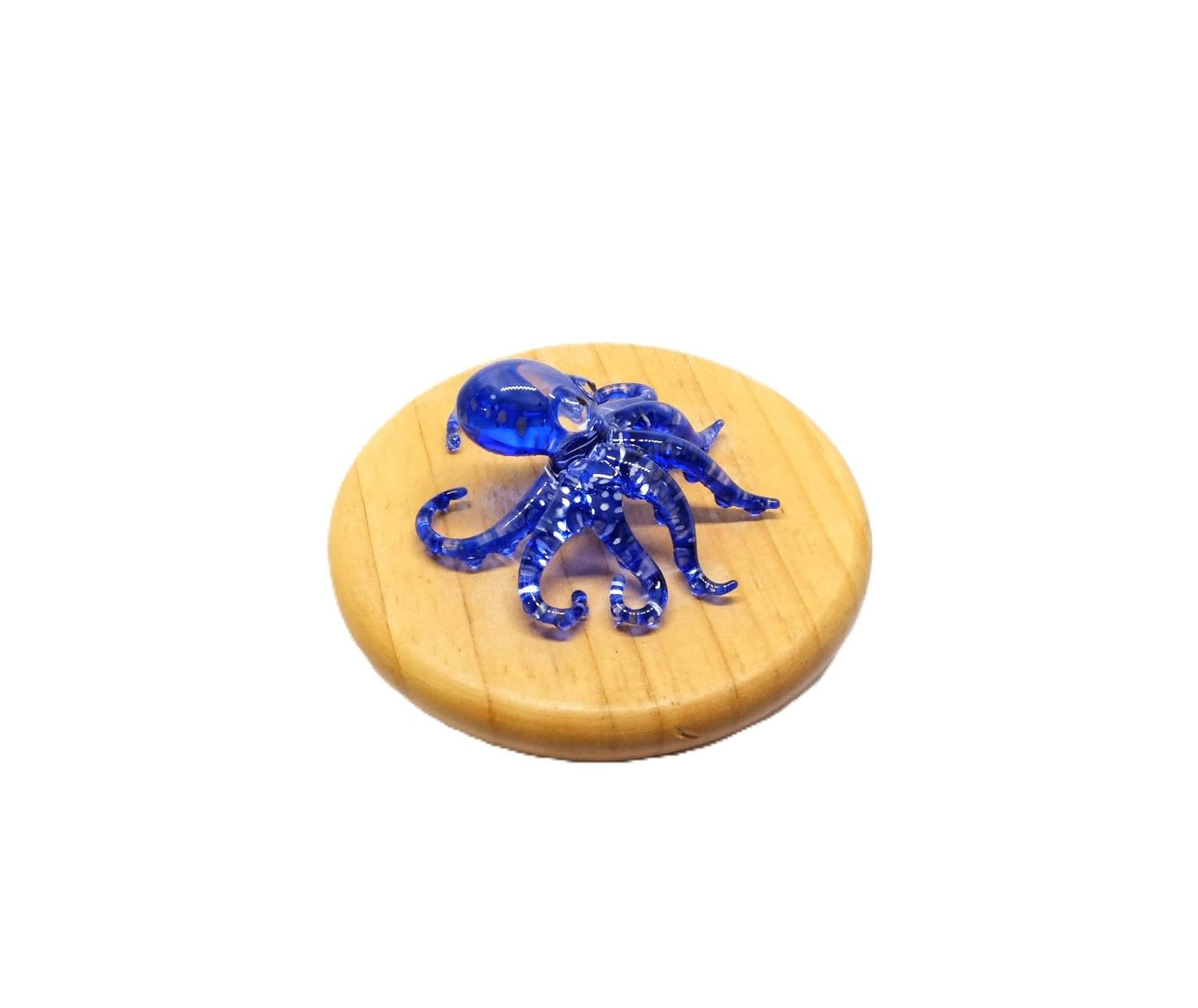 Handmade Mini 2" Blow Glass Sea Animals Figurine Art, Octopus, Cool Stuff, Home or Garden Decor Gift Ideas (Blue with Silver Polka Dots) No.9