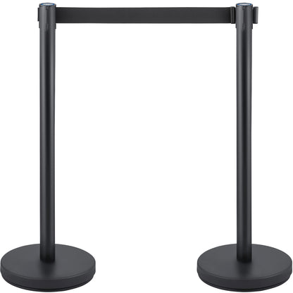 VEVOR Crowd Control Stanchion Set, Stanchion Set with 6.6 ft/2 m Black Retractable Belt, Black Crowd Control Barrier w/Concrete and Solid Metal Base - Easy Connect Assembly (6)
