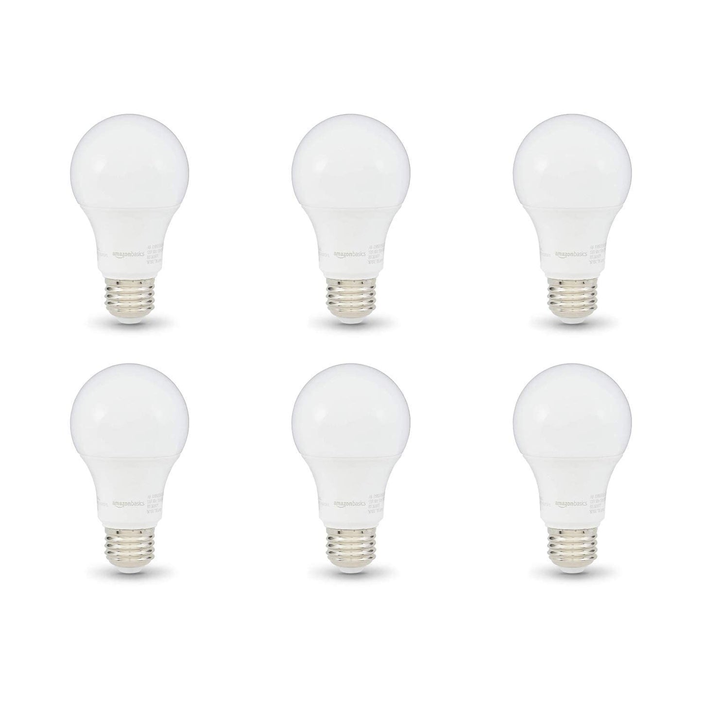 Amazon Basics A19 LED Light Bulbs, 60 Watt Equivalent, Energy Efficient 9W, E26 Standard Base, Soft White 2700K, Dimmable, 10,000 Hour Lifetime , 6-Pack