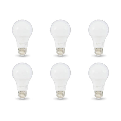 Amazon Basics A19 LED Light Bulbs, 60 Watt Equivalent, Energy Efficient 9W, E26 Standard Base, Soft White 2700K, Dimmable, 10,000 Hour Lifetime , 6-Pack