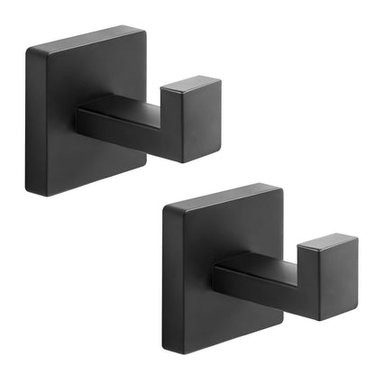 Fenas Heavy Duty Stainless Steel Towel Hooks, Wall Mounted Square Robe Hooks for Bathroom, Kitchen, Bedroom, Hotel Matte Black 2 Pack