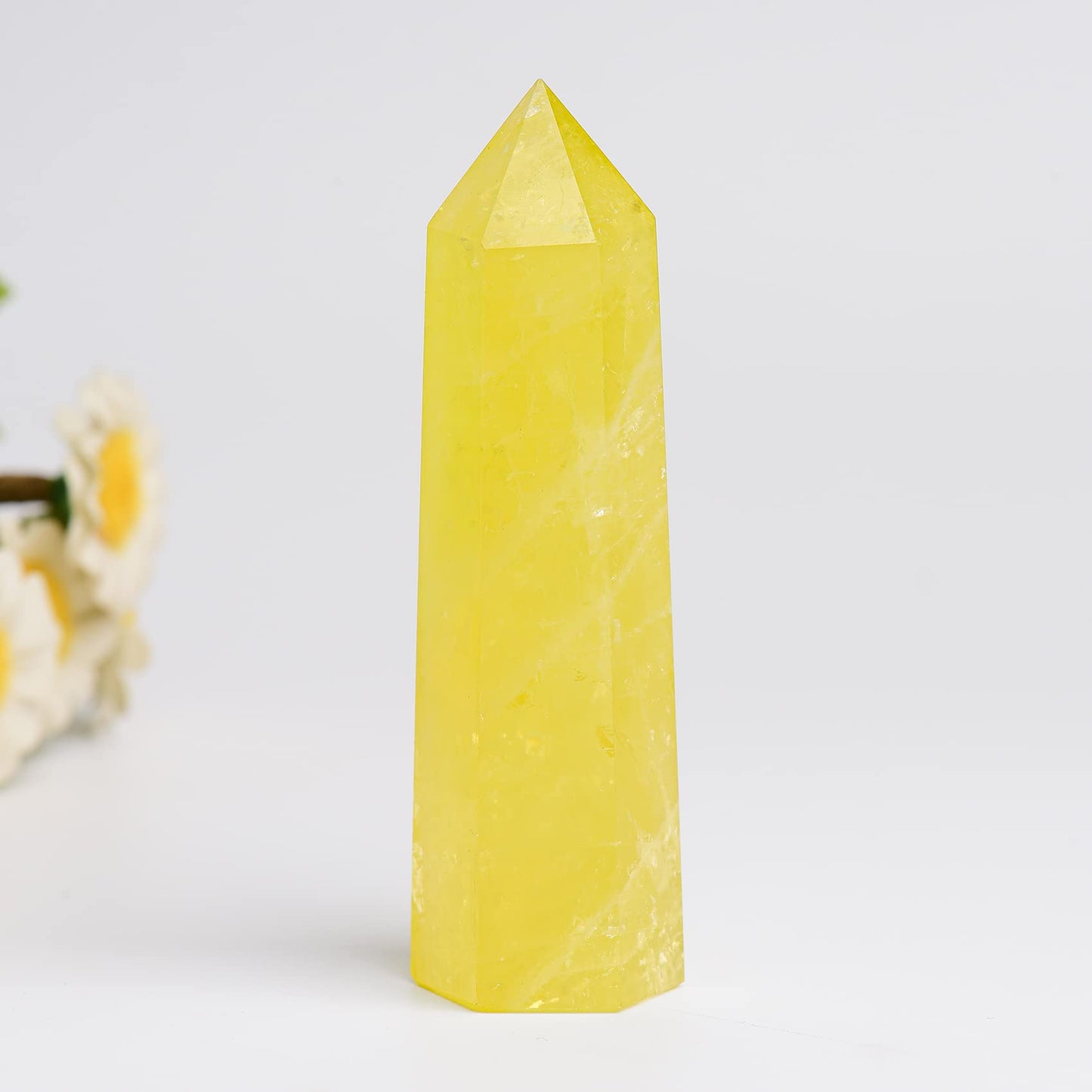 WUYOUSHI 1PCS Citrine Natural Crystal Tower 3.54-4.33" Healing Crystal Wand 6 Faceted Chakra Reiki Meditation Therapy