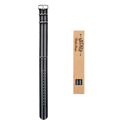 Archer Watch Straps - Classic Nylon NATO Watch Bands (Black/Gray, 20mm)