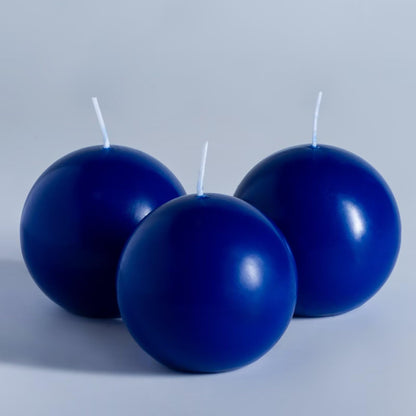 MOZEAL Hand-Poured, 3 Inch Royal Blue Round Ball Candles - Elegant Royal Blue Round Pillar Candles Set of 3, Dripless, Unscented, Smokeless, Ideal for Formal Events.