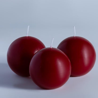 MOZEAL Hand-Poured, 3 Inch Dark Red Round Ball Candles - Elegant Dark Red Round Pillar Candles Set of 3, Dripless, Unscented, Smokeless, Ideal for Intimate Gatherings.