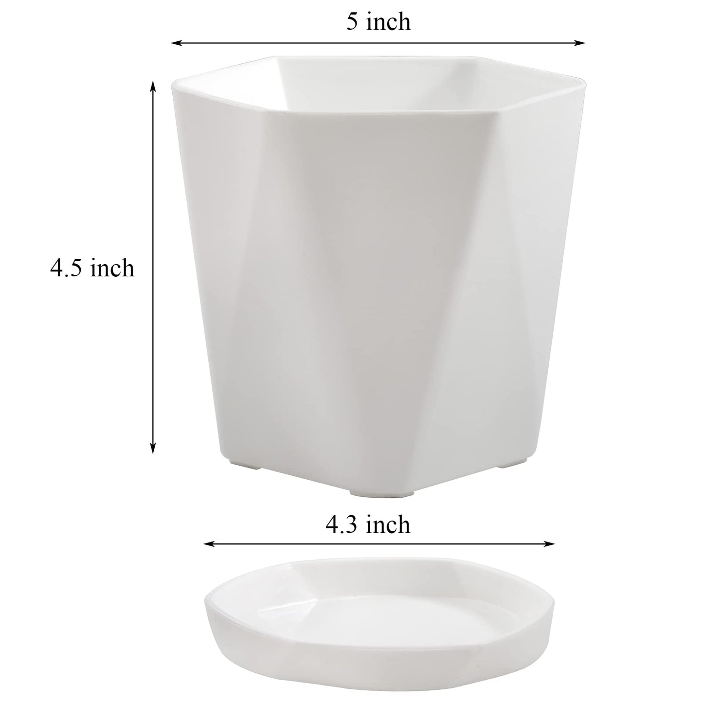 Foraineam Plastic Planters, Set of 8 White 5 inch Flower Pots with Drainage Holes and Trays, Suitable for Indoor and Outdoor Gardening