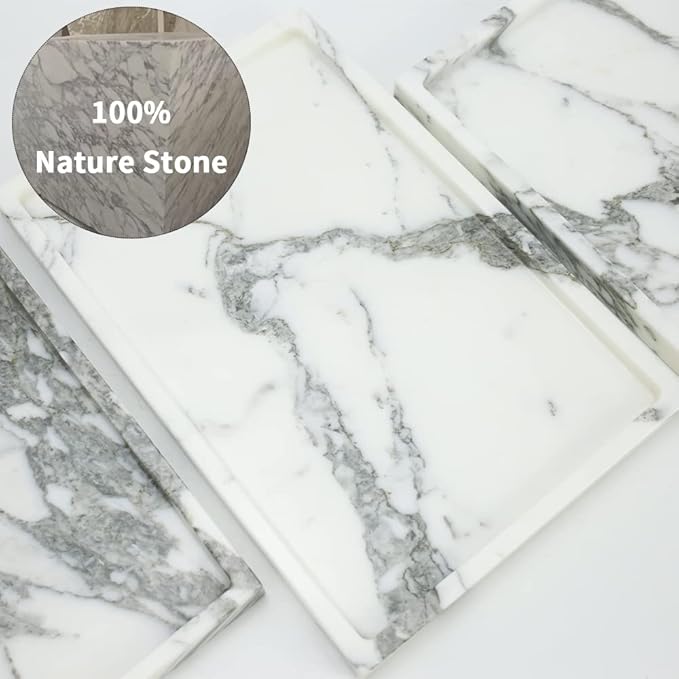 Real Luxurious Natural Marble Vanity Tray Genuine Marble Storage Tray