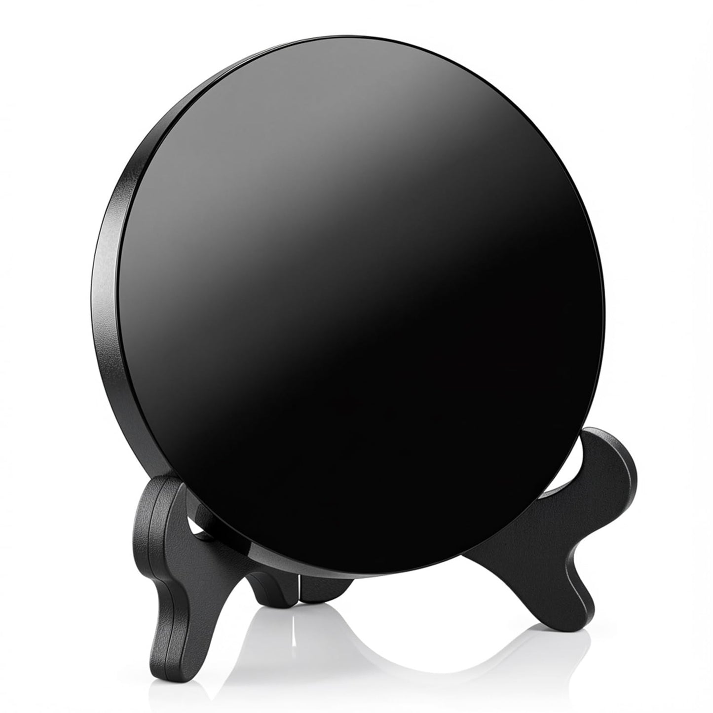 Kathfly 1 Pcs Black Obsidian Scrying Mirror 3.94 in with Wood Stand, Obsidian Crystal for Meditation, Witchcraft, Divination Tools, Spiritual Practices Home Desk Decor Gothic Craft(10 Cm)
