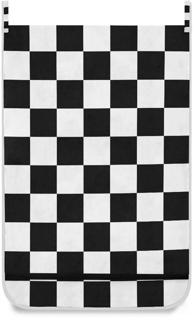 Checkered Black and White Hanging Laundry Hamper Door Hampers Bag Basket