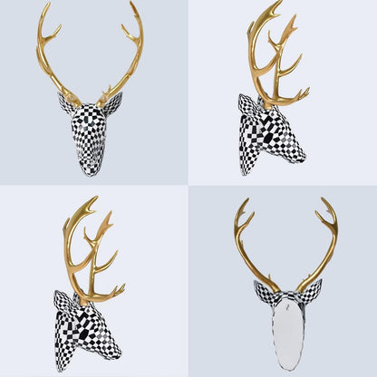 GIGICICI Mosaic Deer Head Wall Decor 15.7x8.7 Inch, Artistic Faux Resin Animal Head Wall Sculpture Hanging for Living Room Bedroom Kitchen Office, Black-White Gift