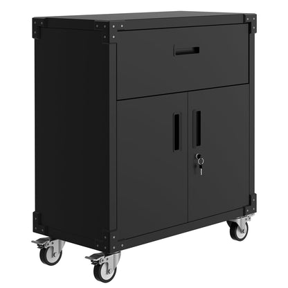 GarveeHome Rolling Tool Cabinet with Drawer | Heavy Duty Metal Garage Storage with Adjustable Shelf & Locks | Rust Resistant Wheels for Warehouse Workshop, Black