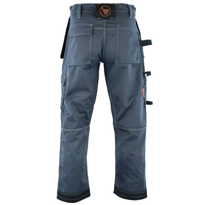 WrightFits Men Pro Builder Work Trousers Grey - Heavy Duty Safety Combat Cargo Pants - Multi Pockets - Knee Pad Pockets - Triple Stitched - Durable Workwear (30W to 42W) (32W X 31L)