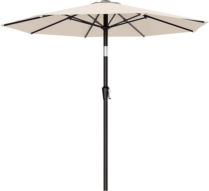 AreShark 9 FT Patio Umbrella for Outdoor, Outdoor Table Umbrella with Push Button Tilt and Crank, Outdoor Patio Umbrellas with 8 Sturdy Ribs for Market, Garden, Pool (Cream-white)