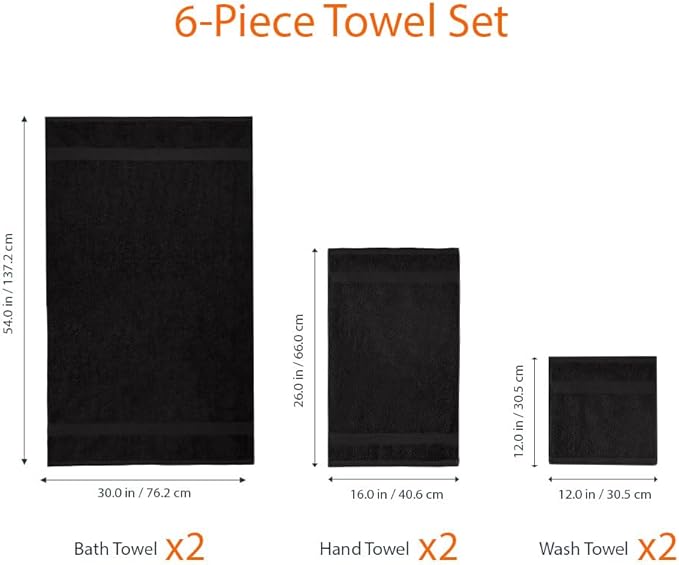 Amazon Basics 6-Piece Highly Absorbent Fade-Resistant Towel Set, 100% Cotton