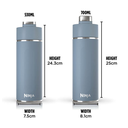 Ninja Thirsti Water Bottle and Flask 700 ML With Leak-Proof Lid, Designed For Carbonated, Hot & Cold Drinks, Ideal For Travel & Sports, Triple Insulated, Stainless Steel Bottle, Blue, DW2401EUUKBL