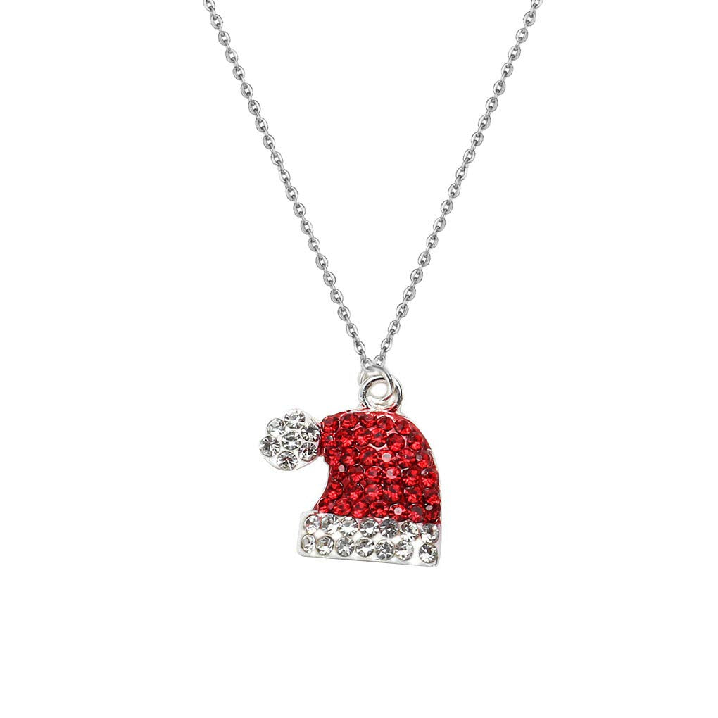 MYANAIL Christmas Earrings for Women Jewelry Gift Rhinestone Stud Earrings for Women Red Crystal Santa Hat Dangle Earrings Necklace Set Santa Hat Drop Earring (Christmas Hats Necklace)