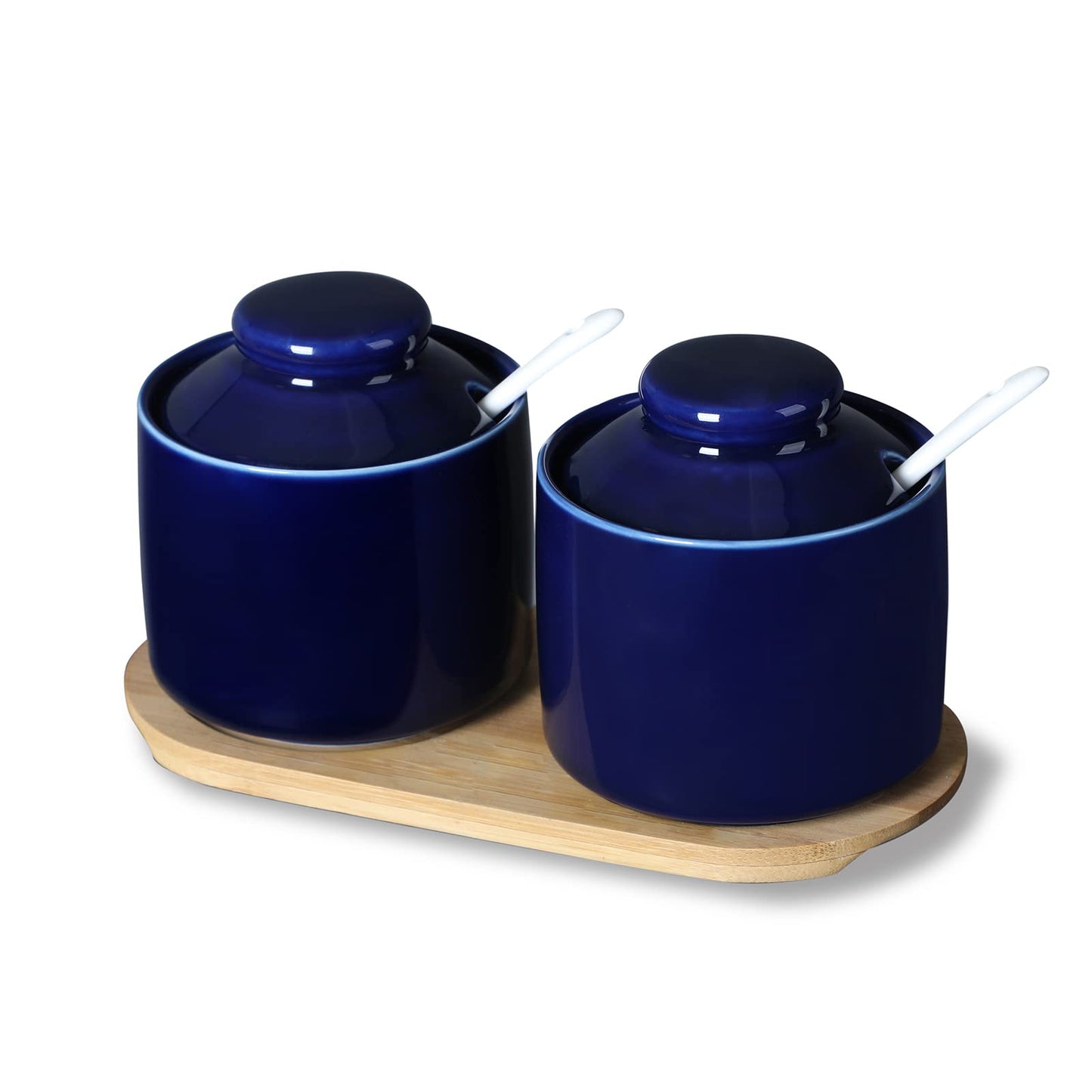 ONTUBE Ceramic Sugar Bowl with Tray and Spoon Set of 2, 8oz (Navy)