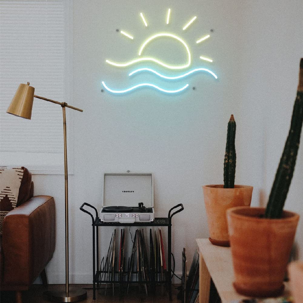 LED Decorative Lights USB Mountains Sunrise Sunset Led Neon Signs Home Decoration Wall Art Holiday Gift Brightness Adjustable 16.5''x11.8''