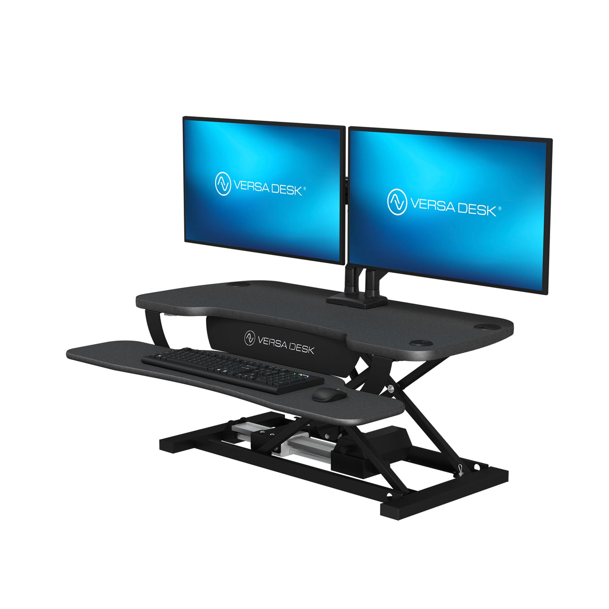 VERSADESK PowerPro 36 Inch Electric Standing Desk Converter – Push-Button Height Adjustable Sit to Stand Desk Riser for Dual Monitors & Laptop – Motorized Desktop Workstation with Wide Keyboard Tray