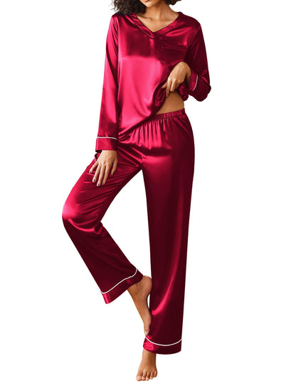 Ekouaer Silk Pajama for Women Long Sleeve Satin Pj Set Two Piece Soft Sleepwear Loungewear S-XXL