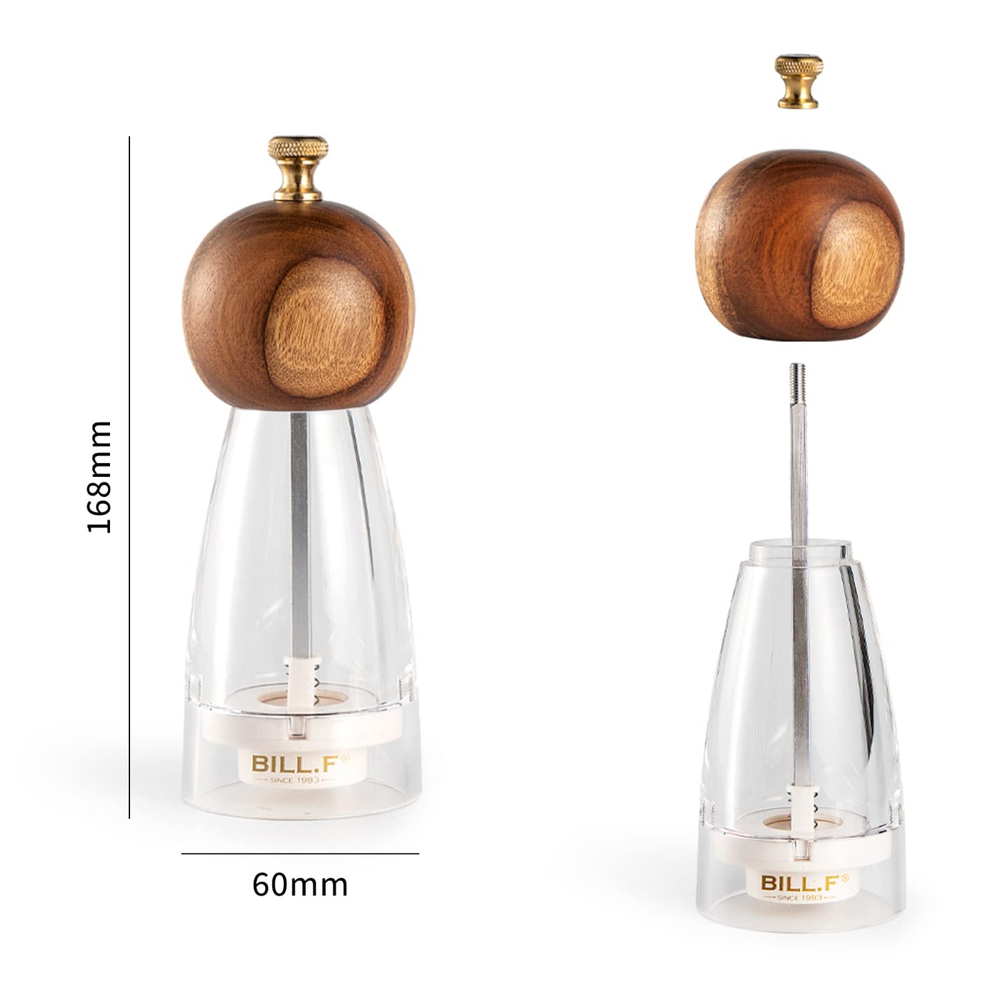 Wood Salt and Pepper Grinders Refillable Set of 2 - Refillable Acrylic Salt Shaker or Pepper Shaker Two 5 oz Salt - Pepper Mill or Salt Mill - Spice Grinder - Easy Clean Ceramic Grinders