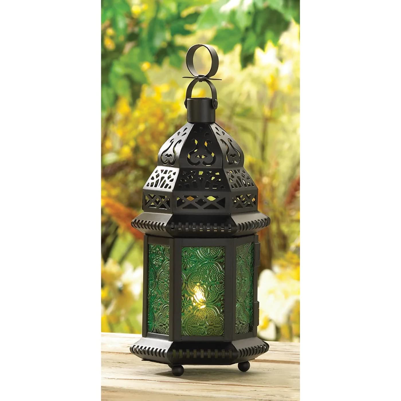 Gifts & Decor Green Glass Moroccan Candle Holder Hanging Lantern