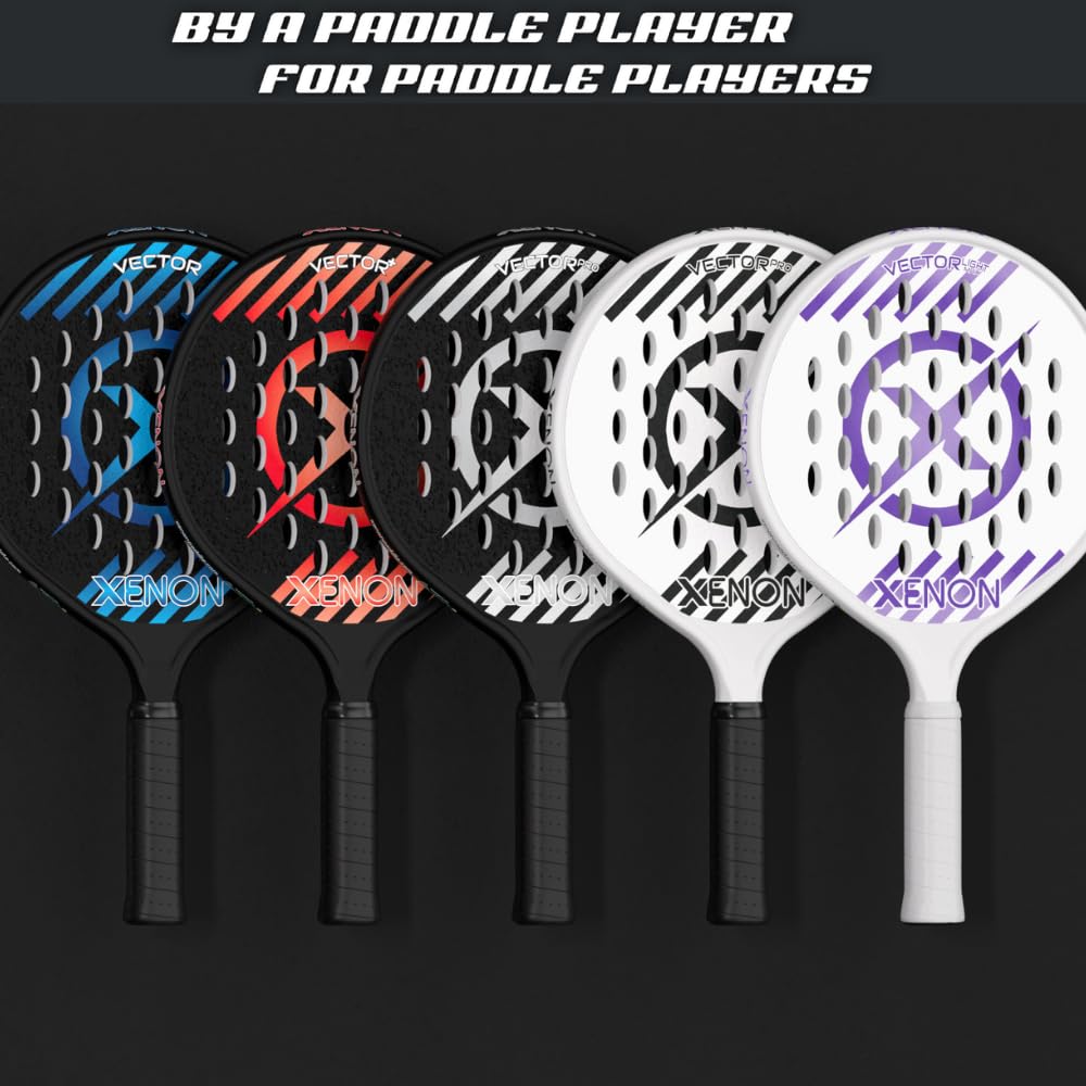 Vector Pro Spin Max Version 2 Platform Tennis Paddle by Xenon Paddle, Oversize Head, Even Balance Point, Medium Firmness Foam Core, Power and Control, 4.25” Grip, Black