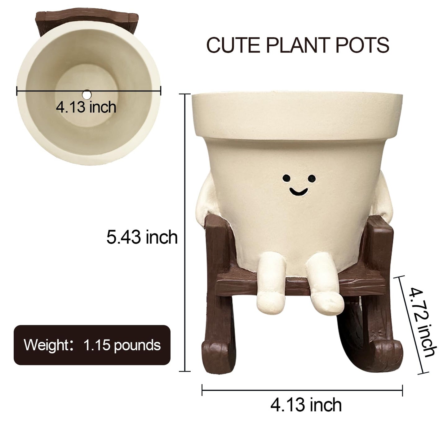 Smiley Face Planter Pot Small, Cute Resin Flower Head Planters for String of Pearls Plant Live Indoor Outdoor Unique Sit Rocking Chair Succulent Pots Gift Ideas for Family Friends with Drainage Hole