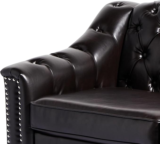 LEVNARY Chesterfield Loveseat Leather, Upholstered Sofa