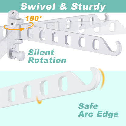 SKIKEN White Laundry Drying Rack with Swing Arm, Wall Mounted Clothes Hanging Rack, Swing Away, Folding Valet Hook, Sturdy Coat Hanger Holder for Laundry Closet (2-Pack, White)