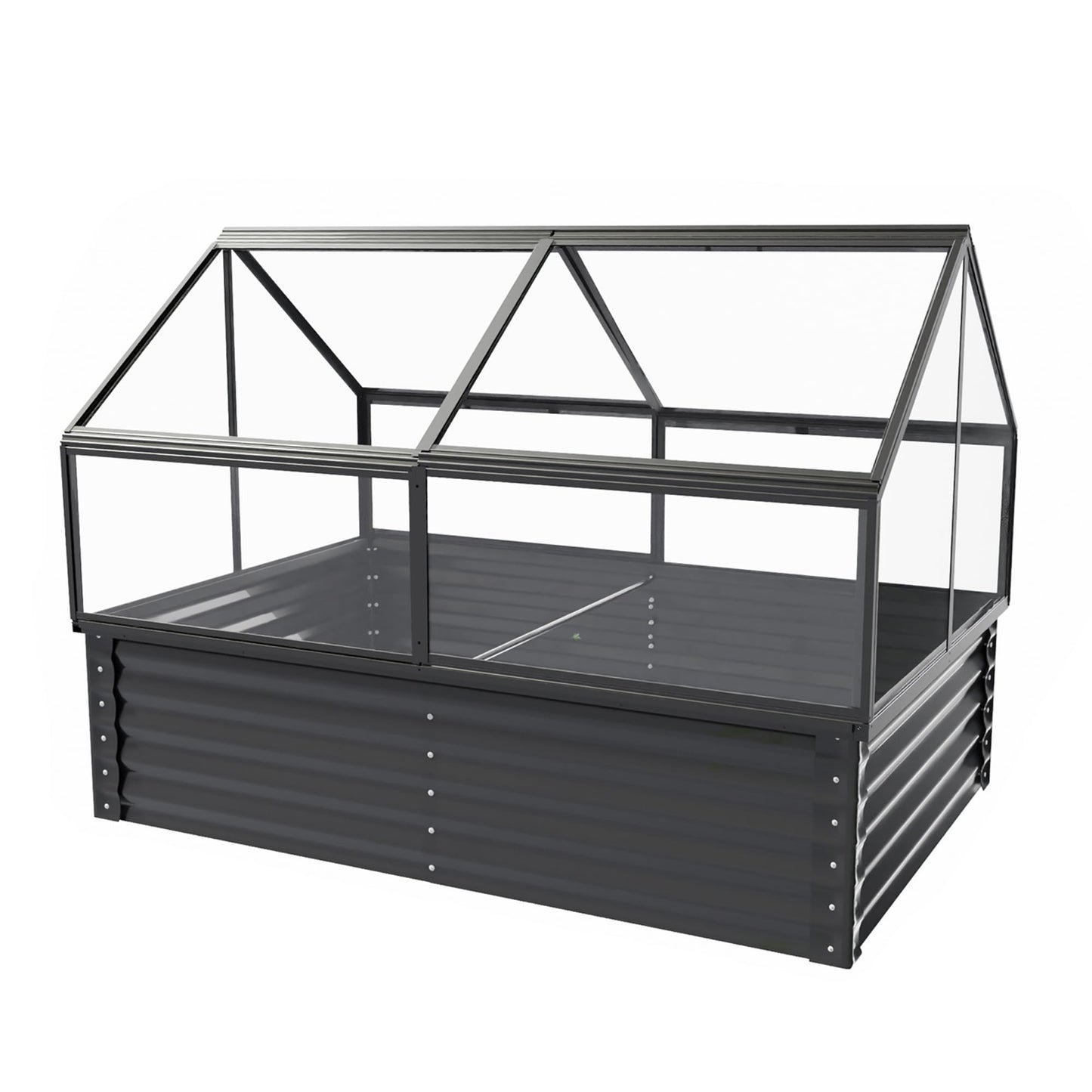Dithoko 68.7" Raised Garden Bed with Greenhouse Cover, Galvanized Steel Planter Box with Open Bottom Drainage, Dual Use Outdoor Metal Planter for Vegetables Flowers and Herbs