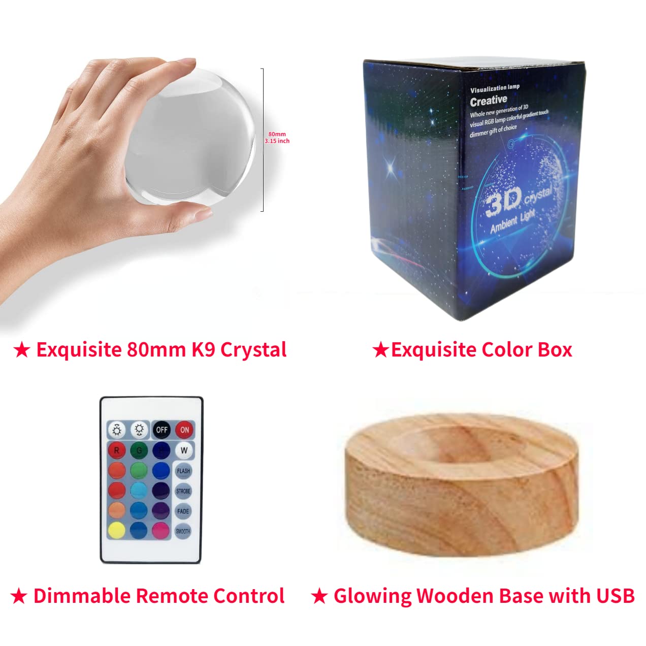 Conalisk 3D Cat Crystal Ball Lamp,Lifelike 3D LED Cat Night Light,16 Colors Changing Light,Dimmable Remote Control,Cat Lamp Gfit (Cat)