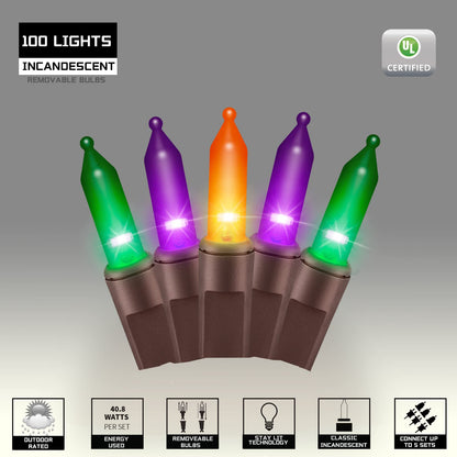 JUSTPRO 100LIGHTS Orange Purple and Green Extra-Bright with End Connectors Halloween Decorative Lights 5.98m UL Certified Mini String Light Set Waterproof for Halloween Home Garden Tree Party Patio