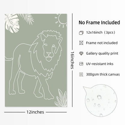 Safari Nursery Wall Art Pictures Baby Animal Canvas Wall Decor Boho Jungle Wall Art Kids Minimalist Poster Elephant Giraffe Lion Prints Nursery Safari Artwork for Bedroom 12x16 Inch Unframed Set of 3