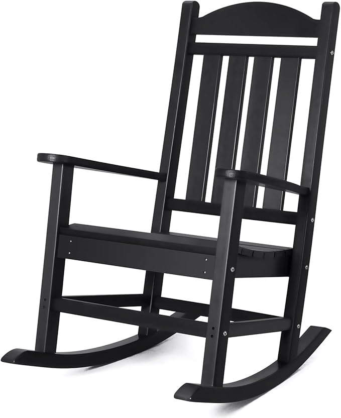 Devoko HDPE Rocking Chair Plastic Outdoor Indoor Patio Rocker Chair High Back All Weather Rocker for Patio Backyard Porch Garden (Black)