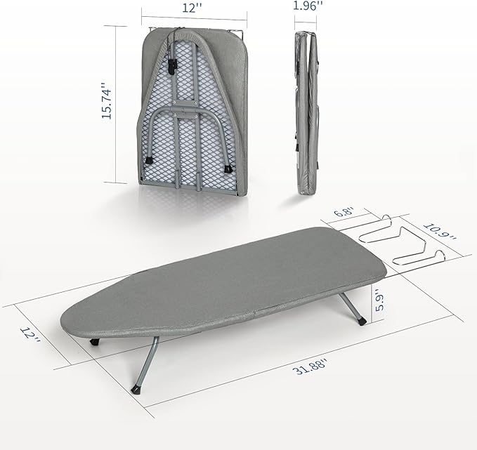 Tabletop Ironing Board with Iron Rest, Small Ironing Board Foldable with Heat