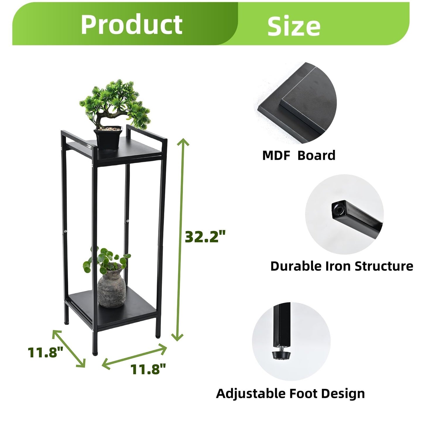 GOLDSRON Tall Plant Stand for Indoor Plant: 2 Tier Metal Modern Small Single Plant Shelf - Floor Flower Storage Side Table Holder for Living Room Balcony Garden