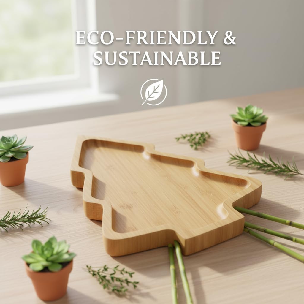 Christmas Tree Charcuterie Board, Bamboo Holiday Cheese & Serving Tray, Tree-Shaped Cutting Board for Appetizers, Fruit, Desserts & Cookies, Wooden Kitchen Platter, Gift for Holiday Parties