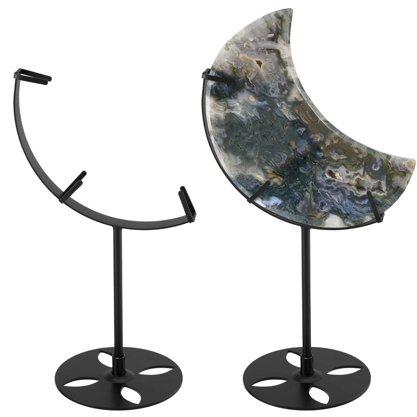 Moxweyeni 2 Pcs Crystal Moon Stand Adjustable Metal Crystal Display Holder Moon Shaped Small Display Easel Stands for Gemstones Geodes Mineral Agate Home Office Decor(Black)