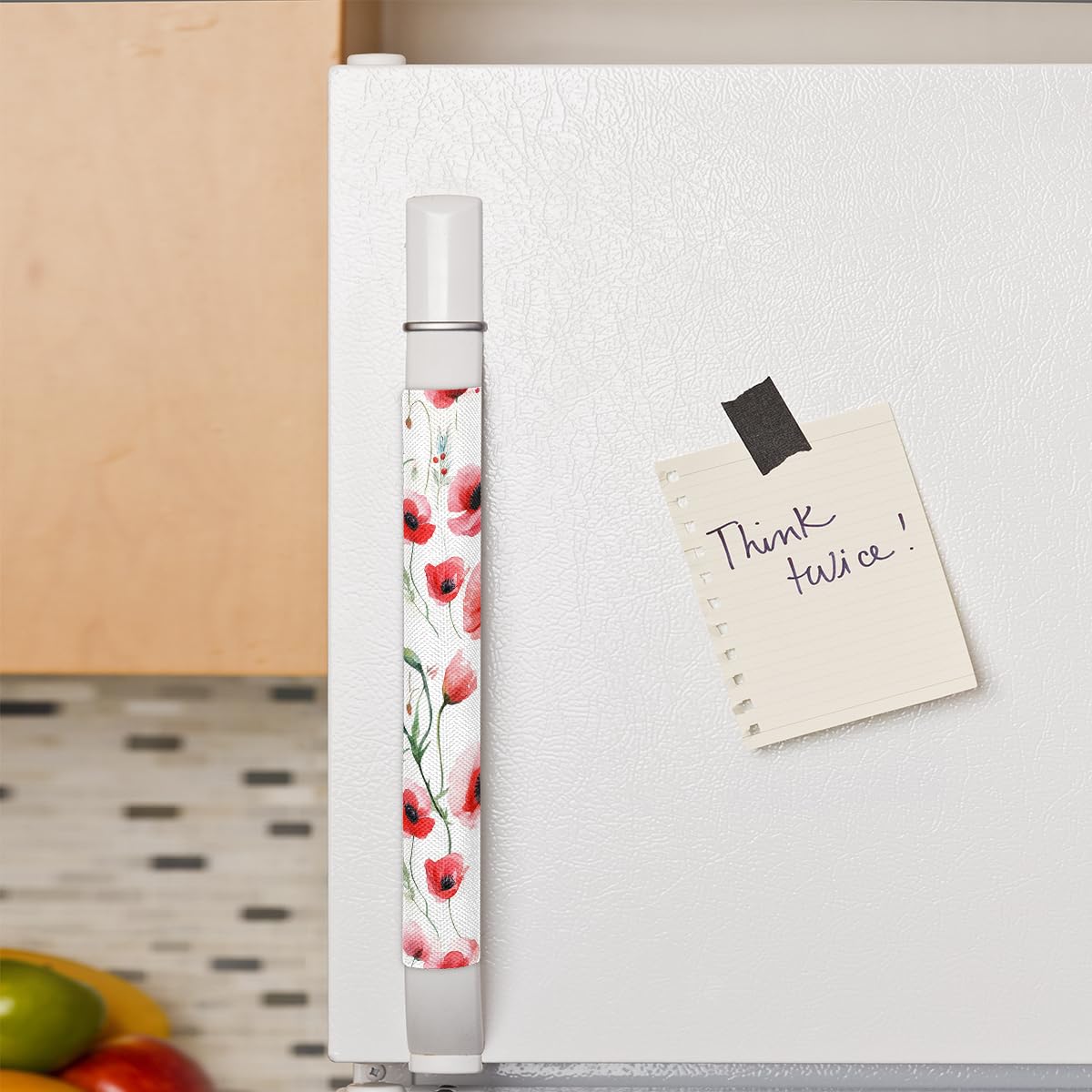 Pardick Refrigerator Door Handle Covers Set of 2, Red Flower Fridge Handle Cover Washable Fridge Dishwasher Oven Door Decor Protector Handle Cover, Keep Your Kitchen Appliance Clean