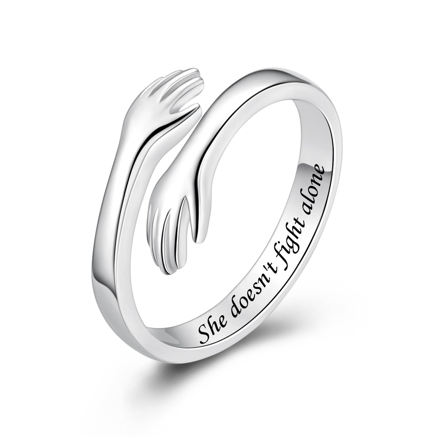 ACJFA S925 Sterling Silver Hug Ring for Women Adjustable Thumb Ring Birthday Gifts (She doesn't fight alone)