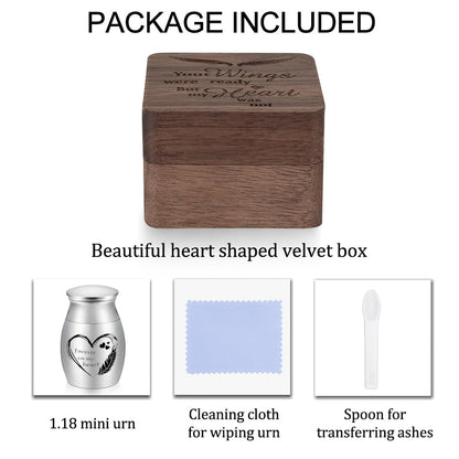 Dletay Angel Wing Small Urns for Human Ashes Square Wooden Keepsake Box 1.57 Inches Heart Mini Cremation Urns for Women Men Memorial Funeral Urn