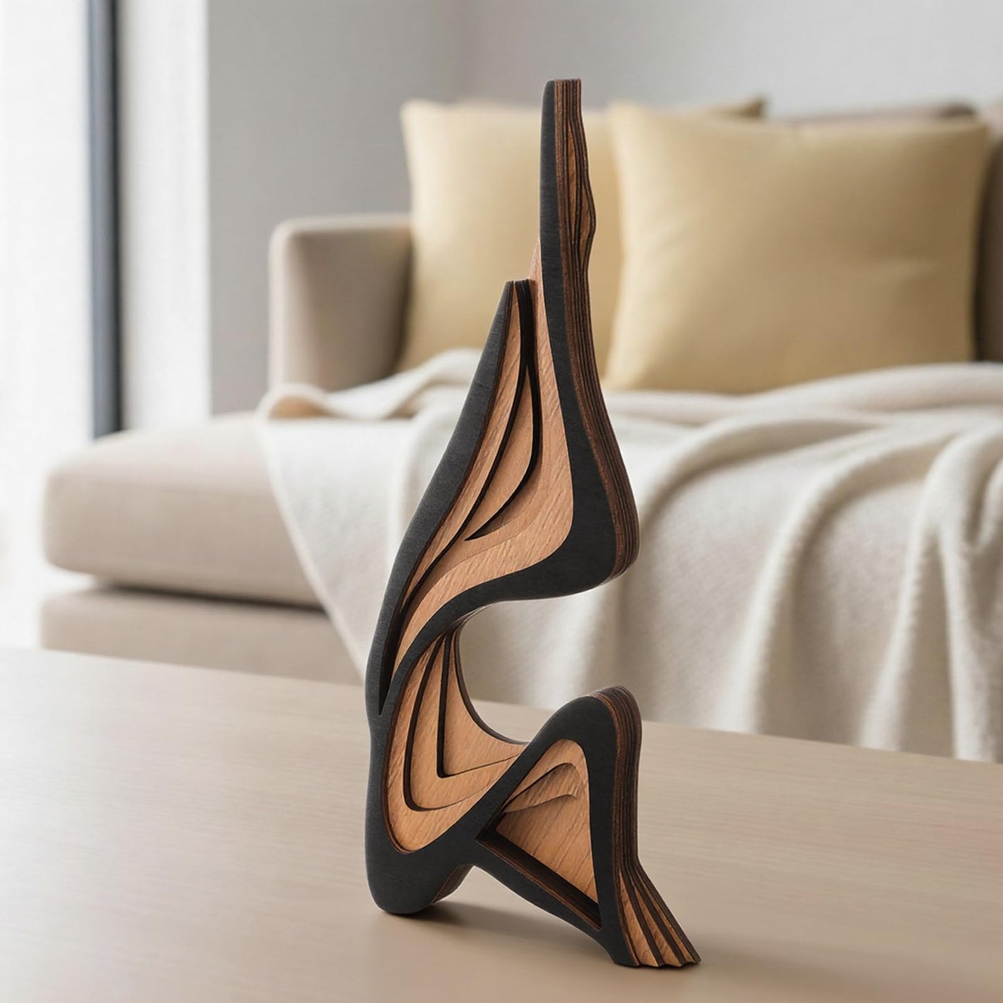Fumete Mid-Century Modern Wood Abstract Sculpture Wooden Curved Art Table Decoration Modern Home Decorative Objects for Mantel Bookshelf Dresser Living Room Office & Entryway Table Decorative